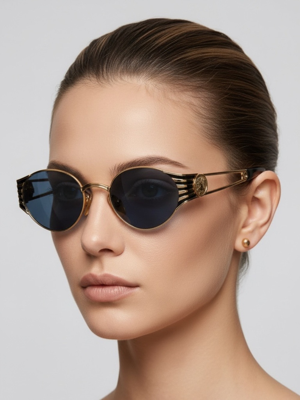 Vintage Fendi FS 300 Sunglasses Gold Black Oval Roman Coin Safety Pin 90s ODB - Picture 4 of 16